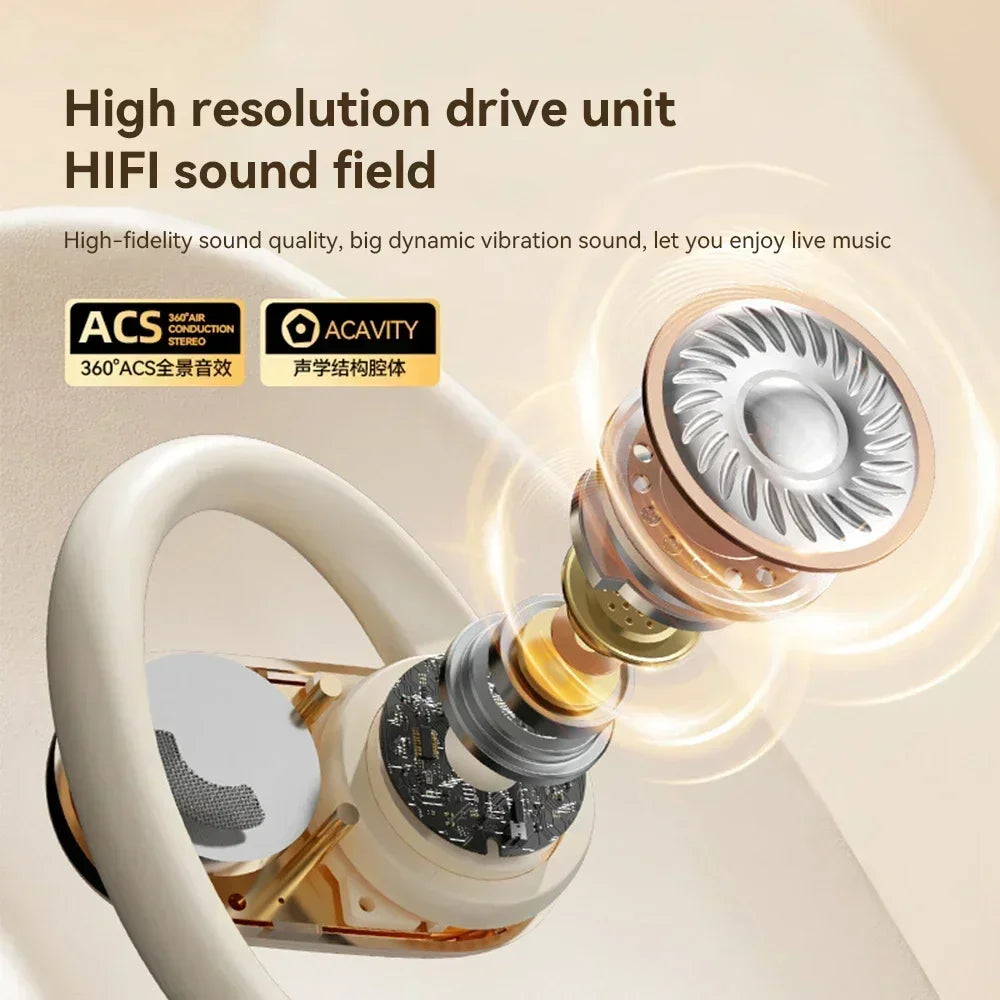 Écouteurs sans fil Bluetooth 5.4 OWS, casque d'écoute avec micro, étanche, son stéréo Hifi