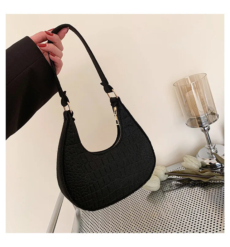 Sac à main à bandoulière Femmes Feutre Pierre Motif Sac Sous les Bras 2023 Mode Tempérament Version Coréenne Sac à main d’hiver