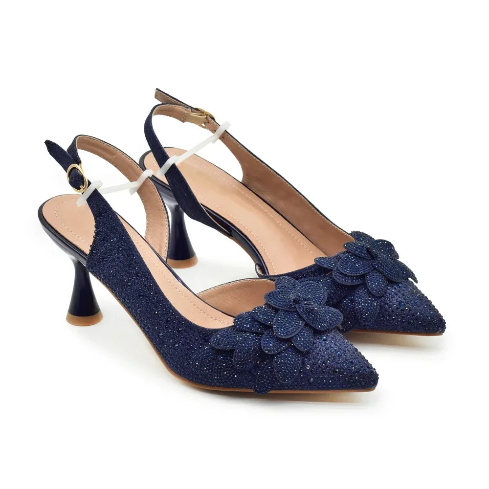 Ensemble de chaussures et de sacs italiens de luxe pour femmes, escarpins de mariage à bout pointu, talons hauts, strass, ensemble de chaussures et de sacs de fête pour dames