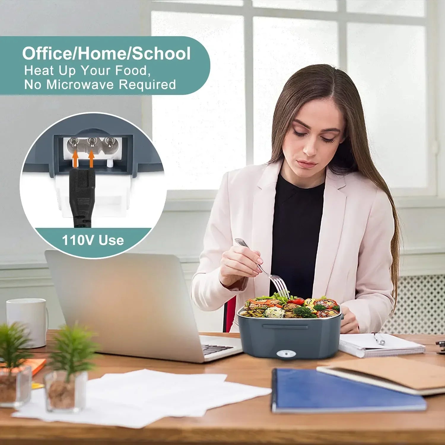 Boîte à déjeuner chauffante électrique 2 en 1, voiture + maison 12V 220/110V, doublure Portable en acier inoxydable, boîte à déjeuner Bento, récipient alimentaire