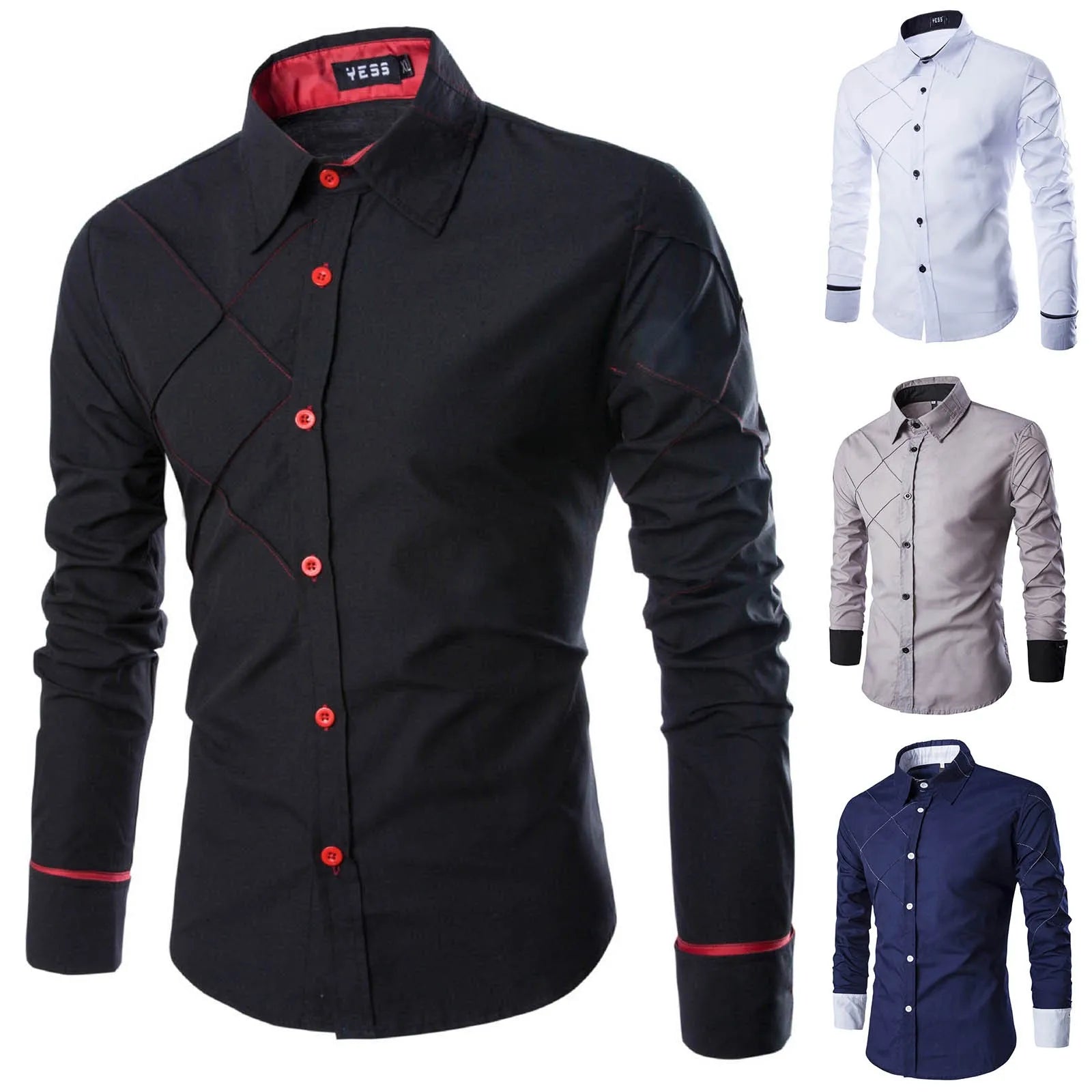 Chemise habillée à manches longues pour hommes, coupe régulière, Design rayé, chemises décontractées en coton fin de couleur unie pour hommes, chemises d'affaires