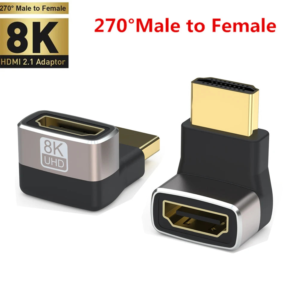 Adaptateur HDMI 2.1, 8K, Angle droit de 90 à 270 degrés, convertisseur mâle à femelle, connecteur d'extension de câble HDMI pour TV, ordinateur portable, moniteur