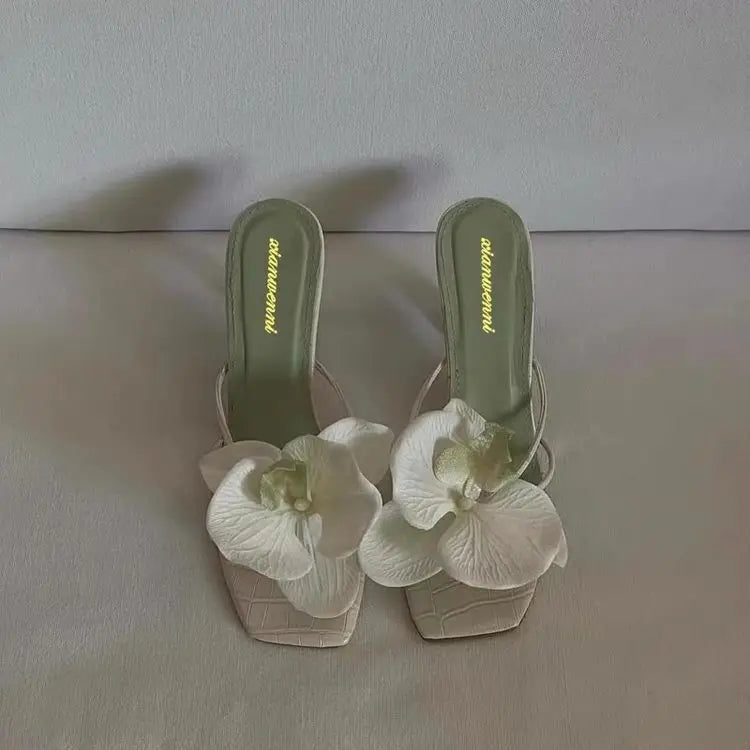 Oulylan talons hauts pantoufles décontracté été chaussures pour femmes de luxe femmes talons hauts sandales Style élégant fleur orteil
