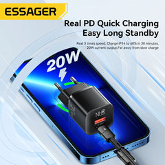 Essager 20W GaN USB Type C chargeur PD Charge rapide téléphone QC 3.0 chargeurs rapides pour iPhone 14 13 12 11 Pro Max Mini iPad Charge