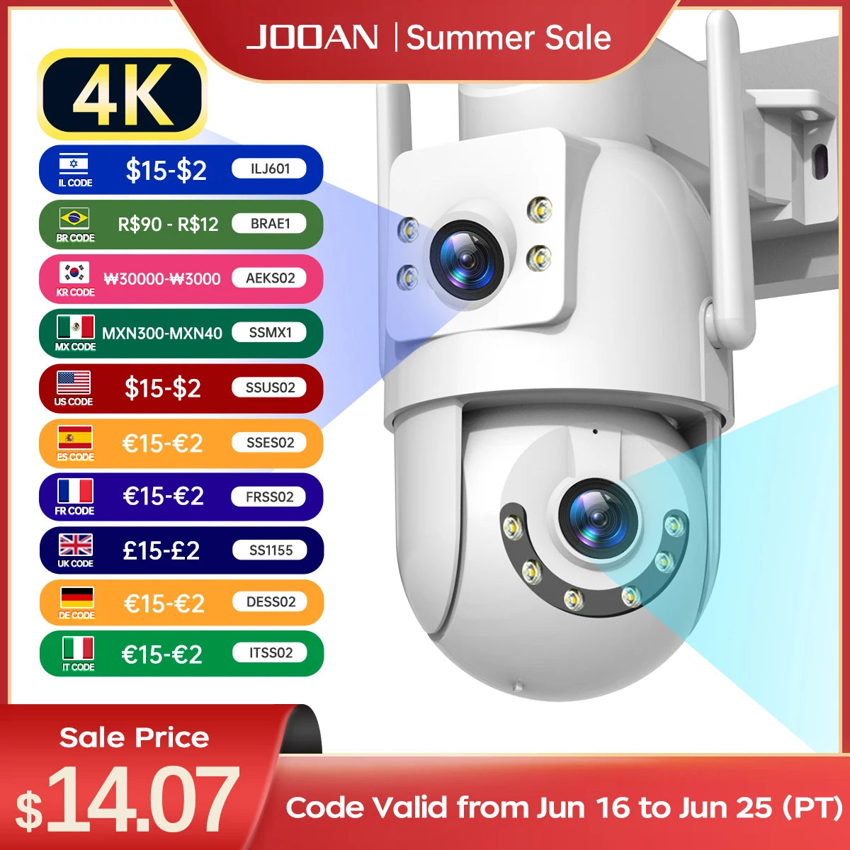 Jooan 4K 8MP HD Wifi PTZ caméra extérieure 5G Wifi double objectif caméras IP de sécurité 5X Zoom AI suivi ONVIF CCTV caméra de Surveillance