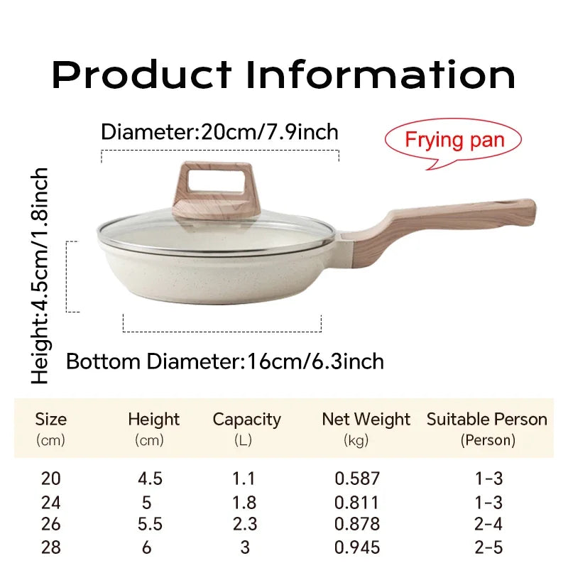 DONNOR Pot en céramique poêle antiadhésive Wok poêle avec couvercle poêle de Chef cuisinière à gaz à Induction Steak universel cuisson poêle à Omelette aux œufs