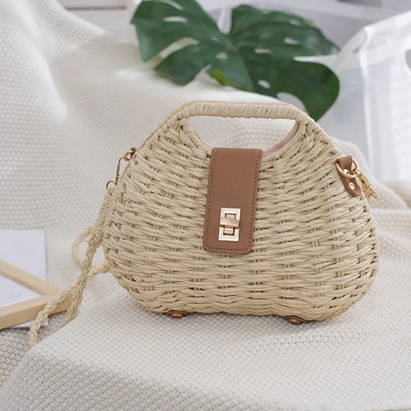 NEW Straw Crossbody Bag Women Elegant Fashion Straw Woven Rattan Bag Straw Rope Crossbody Sling Bag Shoulder Bag Beach Bag