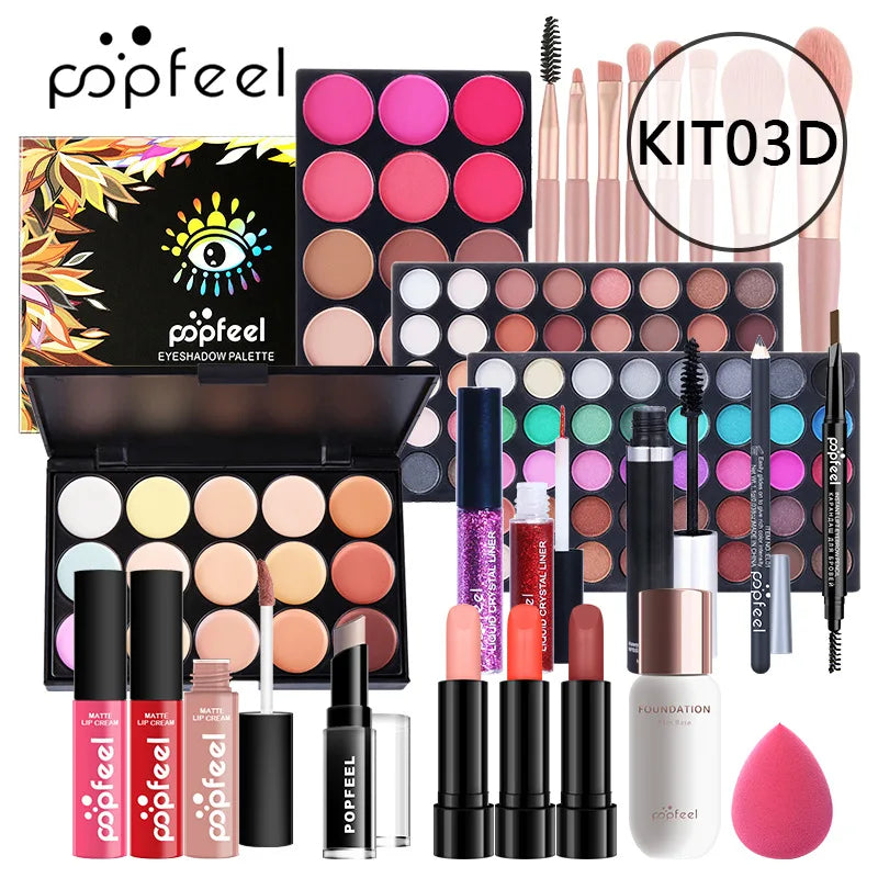 POPFEEL maquillage Kit complet femme maquillage ensemble ombre à paupières fard à paupières Palette brillant à lèvres Mascara Eyeliner pinceaux sac maquillage pour les femmes