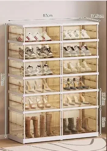 Organisateur de étagères à chaussures pliables pour placard, boîte de rangement de chaussures pliables en plastique, transparente, empilable avec assemblage facile