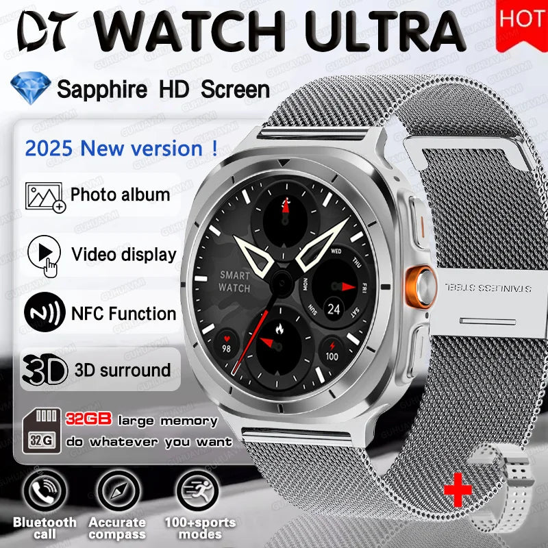 2025 nouveau pour HUAWEI DT montre Ultra 7 SmartWatch 32 go de mémoire TWS musique vidéo NFC Bluetooth appel HD saphir écran Bracelet intelligent