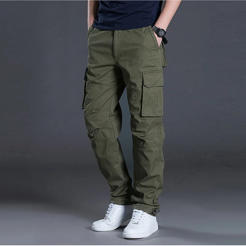 Pantalon cargo à jambe droite pour homme, 2025 coton, poches multi-rabat, extérieur décontracté, travail, randonnée