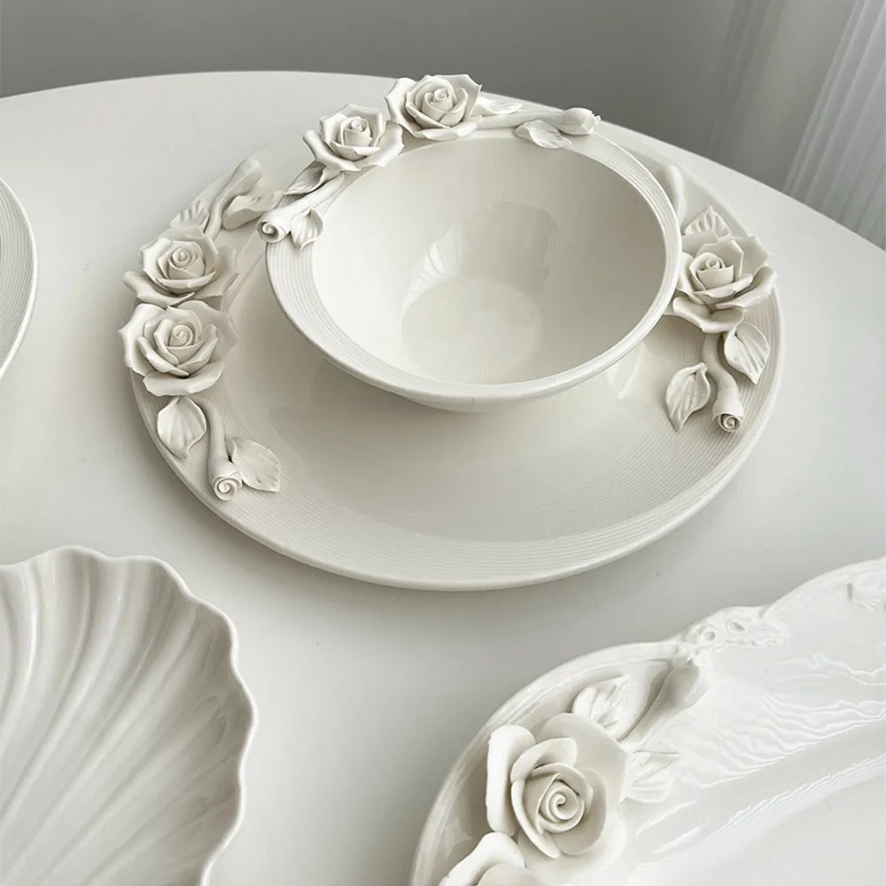 Bol à fleurs, assiette, tasse et vaisselle à main en Relief européen, ensemble pour le thé de l'après-midi à la maison, assiette d'exposition en céramique exquise
