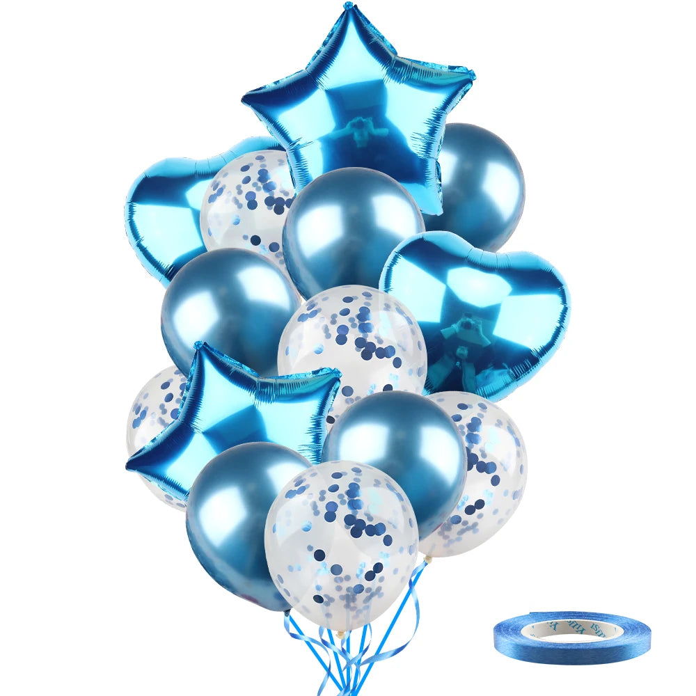 Ballons métalliques en forme d'étoile et de cœur, 14 pièces, ensemble de confettis or rouge bleu rose pour joyeux anniversaire, réception-cadeau pour bébé, mariage
