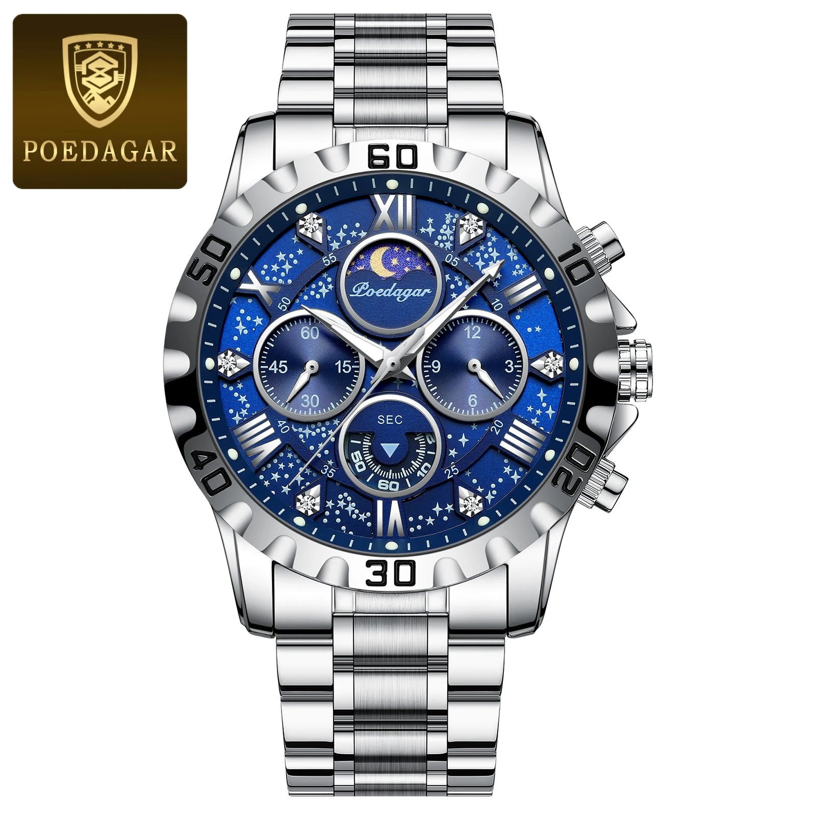 POEDAGAR Montre de luxe pour homme quartz sport hommes montre étanche lumineux en acier inoxydable chronographe montres pour hommes horloge Reloj