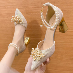Chaussures femmes été talons hauts femmes chaussures De mariage luxe mariée talons dorés Mary Jane chaussures dames pompes sandales Zapatos De Mujer