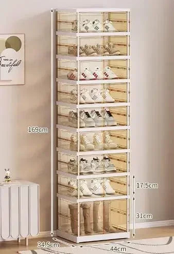 Organisateur de étagères à chaussures pliables pour placard, boîte de rangement de chaussures pliables en plastique, transparente, empilable avec assemblage facile