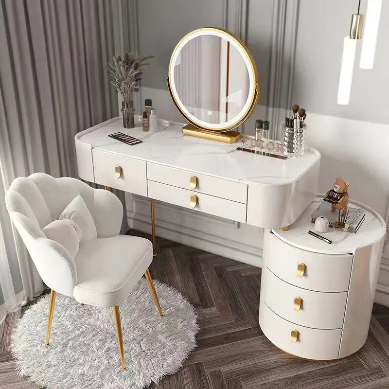 Meuble de chambre à coucher, rangement, chargement sans fil, Bluetooth, commode de maquillage, coiffeuse, Table intelligente avec miroir LED