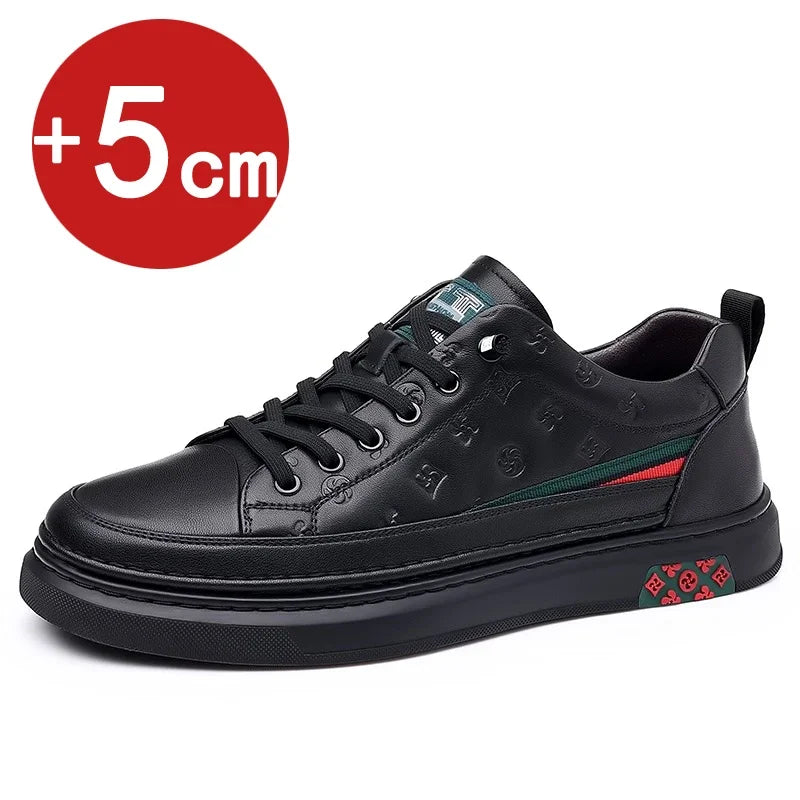 Mocassins de Luxe en Cuir Souple Blanc pour Homme, Chaussures de Printemps, artificiel évateur, Hauteur Augmentée de 5cm, Baskets, 2024