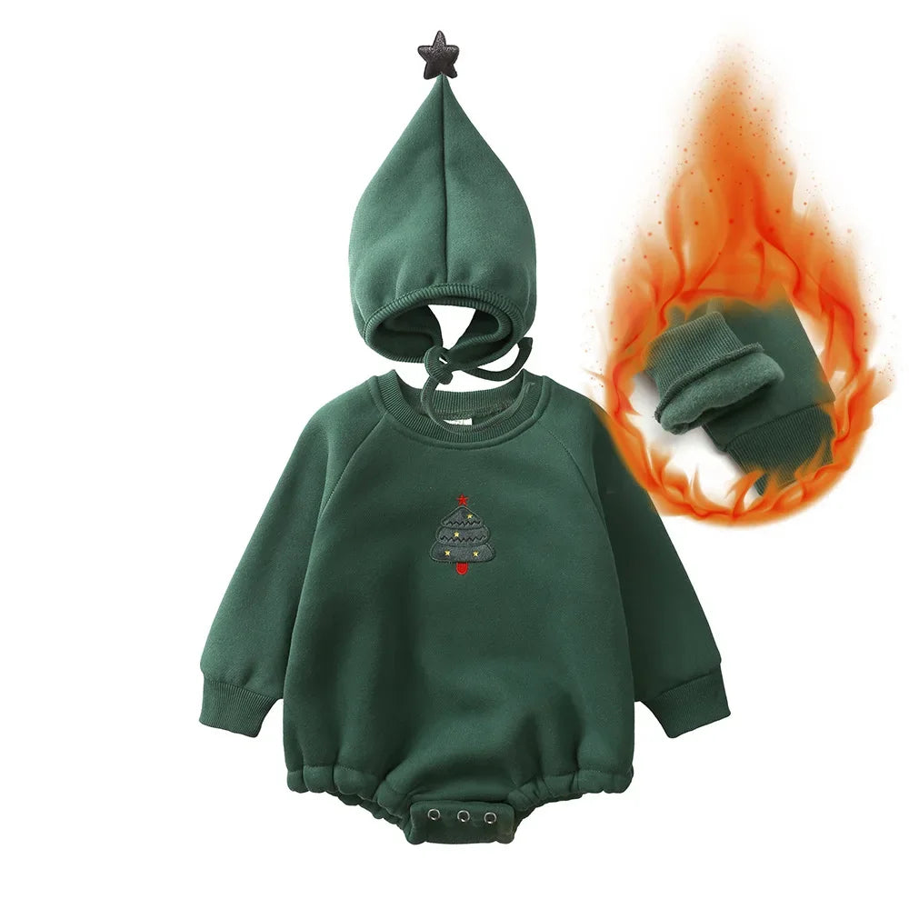 Ensemble barboteuse et chapeau de noël pour bébés filles de 0 à 2 ans, vêtements pour nouveau-nés garçons, body en coton polaire, tenue d'hiver festive pour nourrissons