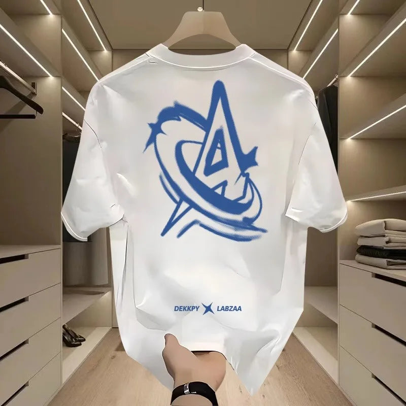 Men's Harajuku Fashion Graphic T-shirt Kpop Letter Print Casual Summer Short Sleeved Hip-hop O-Neck Black Shirts Tops Streetwear