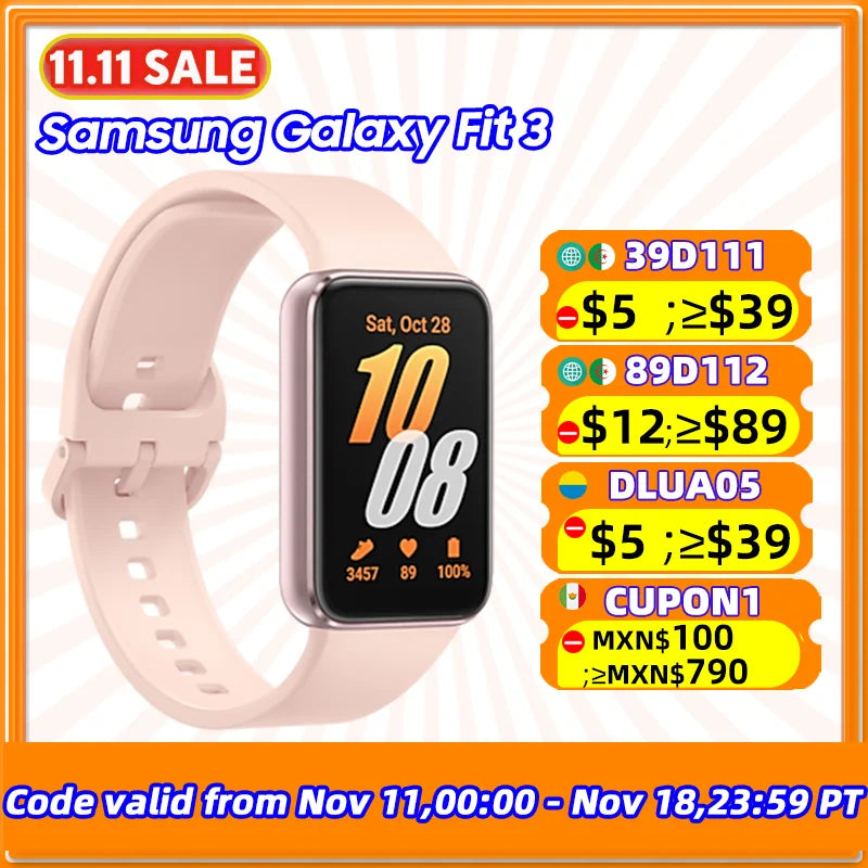 Samsung Galaxy Fit 3 SmartBand 1.6'' Super AMOLED Display Heart Rate Blood Oxygen Sensor 13 Days Battery Life IP68 Waterproof