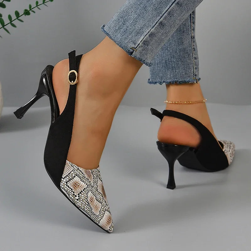 Lucyever-Mules à talons hauts pour femmes, sandales pointues, motif salle, chaussures à talons fins, sangle arrière, mode 2025, nouveau