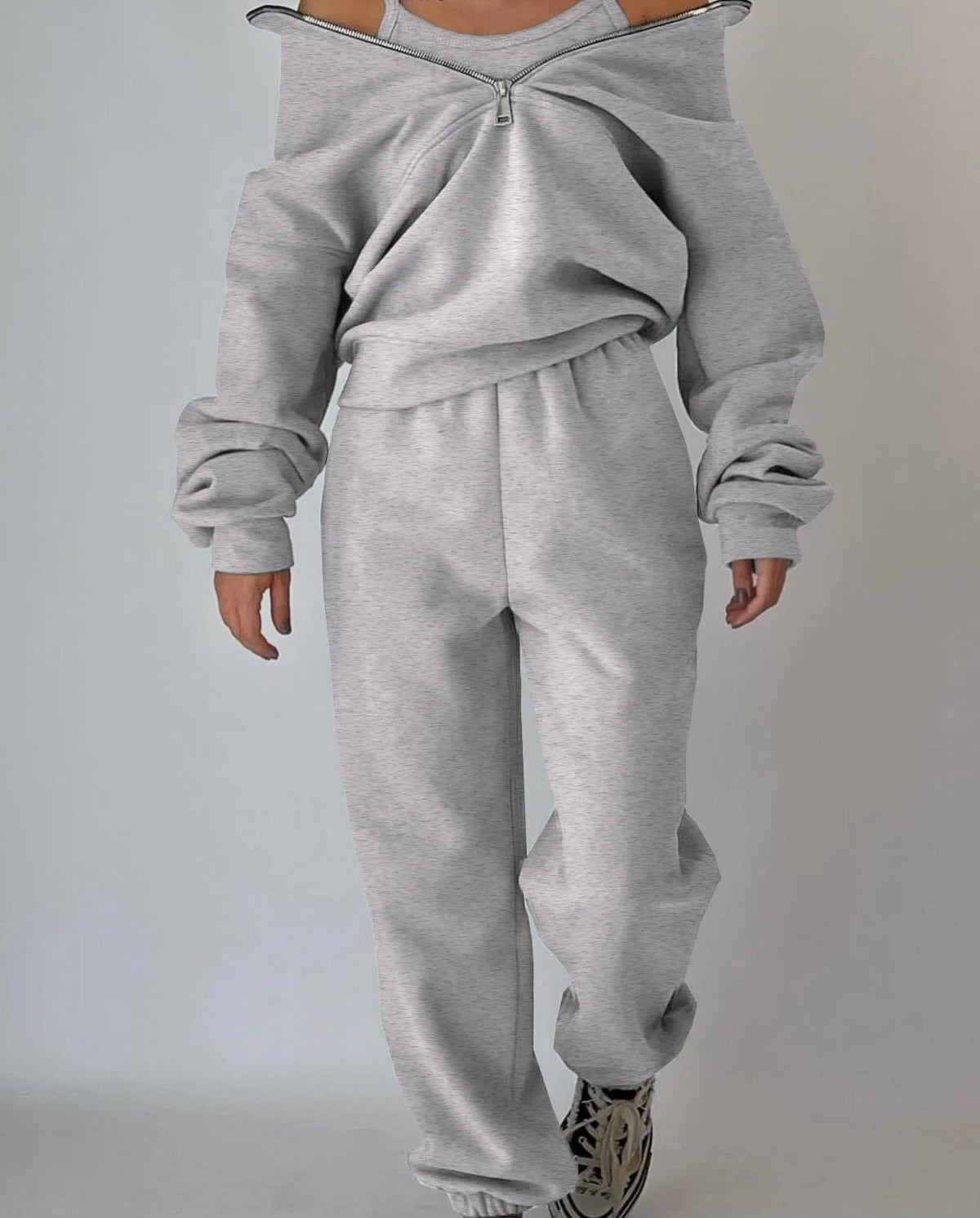 Ensemble de survêtement élégant automne et hiver, nouvelle mode, confortable, chaud, fermeture éclair, ensembles deux pièces pour le sport, vêtements décontractés pour femmes