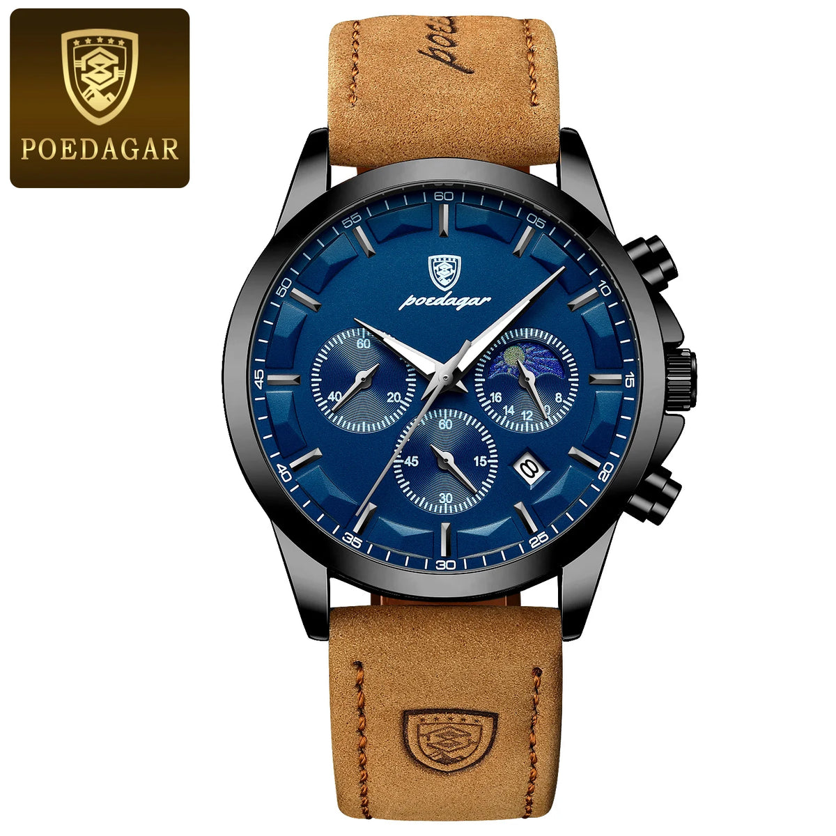 POEDAGAR hommes montre à Quartz de luxe sport étanche chronographe lumineux Date homme montre-bracelet affaires en cuir hommes montres horloge