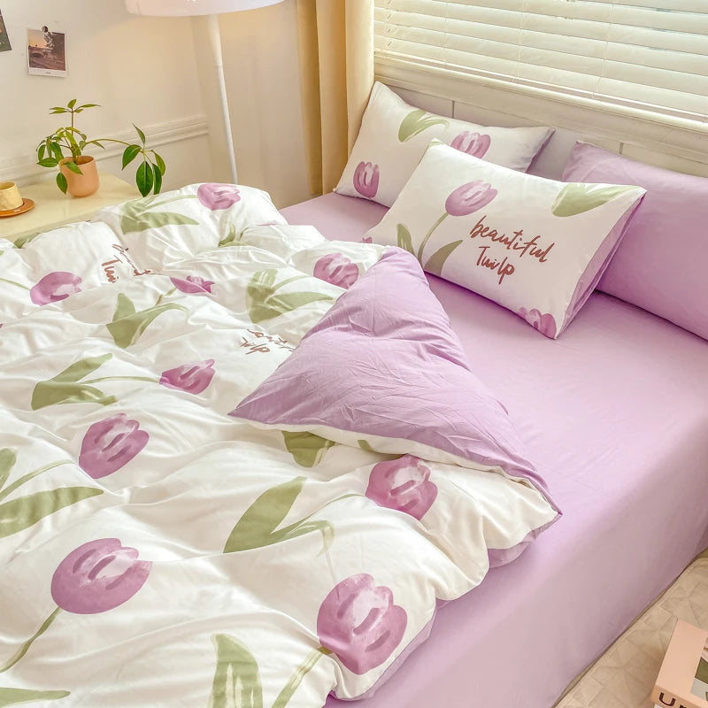Parure de lit rayée pour enfants et adultes, style INS, double, reine, taille athlon, housse, drap plat, taie d'oreiller, linge de lit, couette, textile de maison