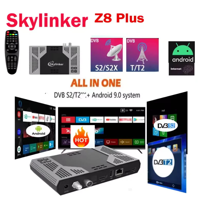 Skylinker Z8 Plus hybride Android OTT + DVB-S2 + DVB-T2 HD 4K TV Box FTA avec H265 2 + 16GB 5G Wifi OTT DVB-S2 récepteur Satellite