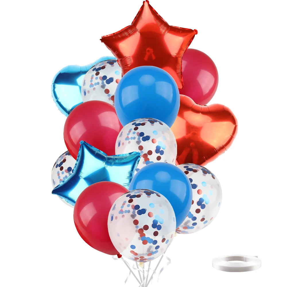 Ballons métalliques en forme d'étoile et de cœur, 14 pièces, ensemble de confettis or rouge bleu rose pour joyeux anniversaire, réception-cadeau pour bébé, mariage