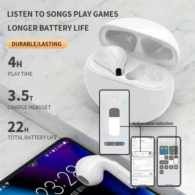 XIAOMI Air Pro 6 TWS Écouteurs Bluetooth sans fil Écouteurs à commande tactile avec microphone Hifi Sound Sport Écouteurs Casque de musique
