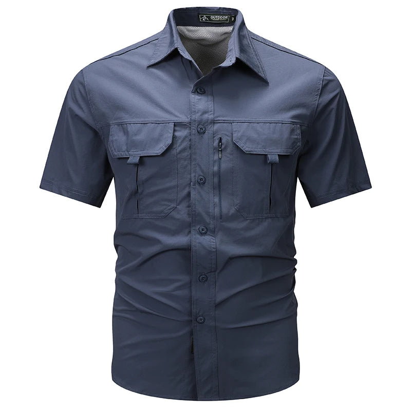 Chemise d'été à manches courtes pour hommes, chemise de travail tactique respirante, hauts d'extérieur décontractés, séchage rapide, multi-poches, chemises Cargo de Camping