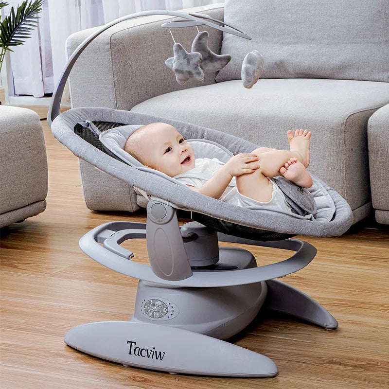 Chaises à bascule électriques pour bébé, chaise apaisante pouvant s'allonger ou s'asseoir balançoire pour bébé électrique 180 °   Siège rotatif, bascule multi-vitesses pour bébé