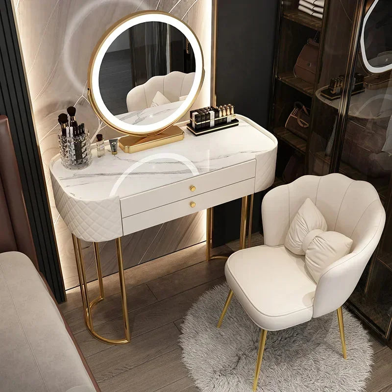 Miroir de maquillage de luxe avec lumière LED, meuble de rangement pour chambre à coucher, salon