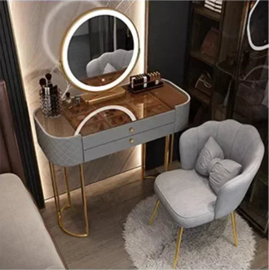 Miroir de maquillage de luxe avec lumière LED, meuble de rangement pour chambre à coucher, salon