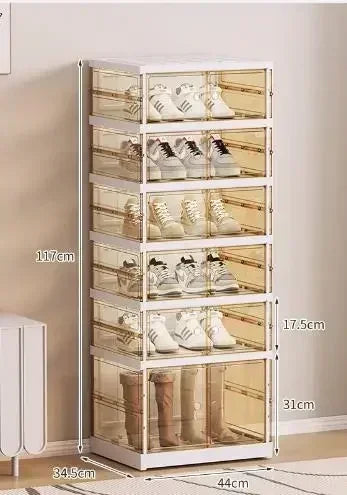 Organisateur de étagères à chaussures pliables pour placard, boîte de rangement de chaussures pliables en plastique, transparente, empilable avec assemblage facile