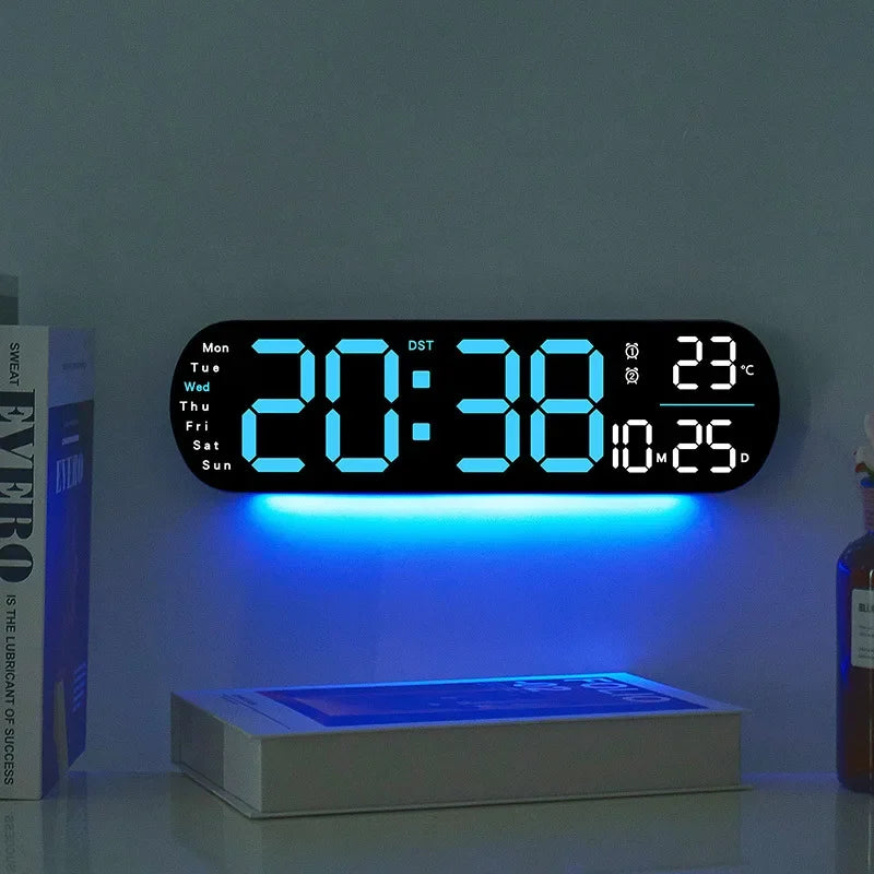 Horloge murale numérique grand écran LED affichage de la température et de l'humidité réveil électronique décoration de la maison créative télécommande