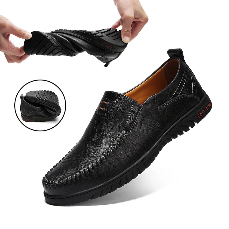 Chaussures en cuir véritable pour hommes, marque de luxe, mocassins formels à enfiler, mocassins italiens noirs, chaussures de conduite, JKPUDUN, 2022