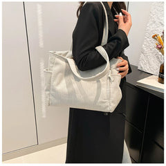 Sac à main décontracté en velours côtelé avec fermeture à glissière, léger et grande capacité, bandoulière fixe, couleur unie, sac à main de banlieue quotidien