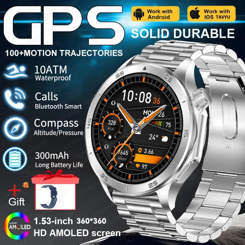 Montre connectée GPS pour hommes, avec boussole, altimètre de pression, étanche IP68, appel Bluetooth, écran AMOLED, nouveau, 2025
