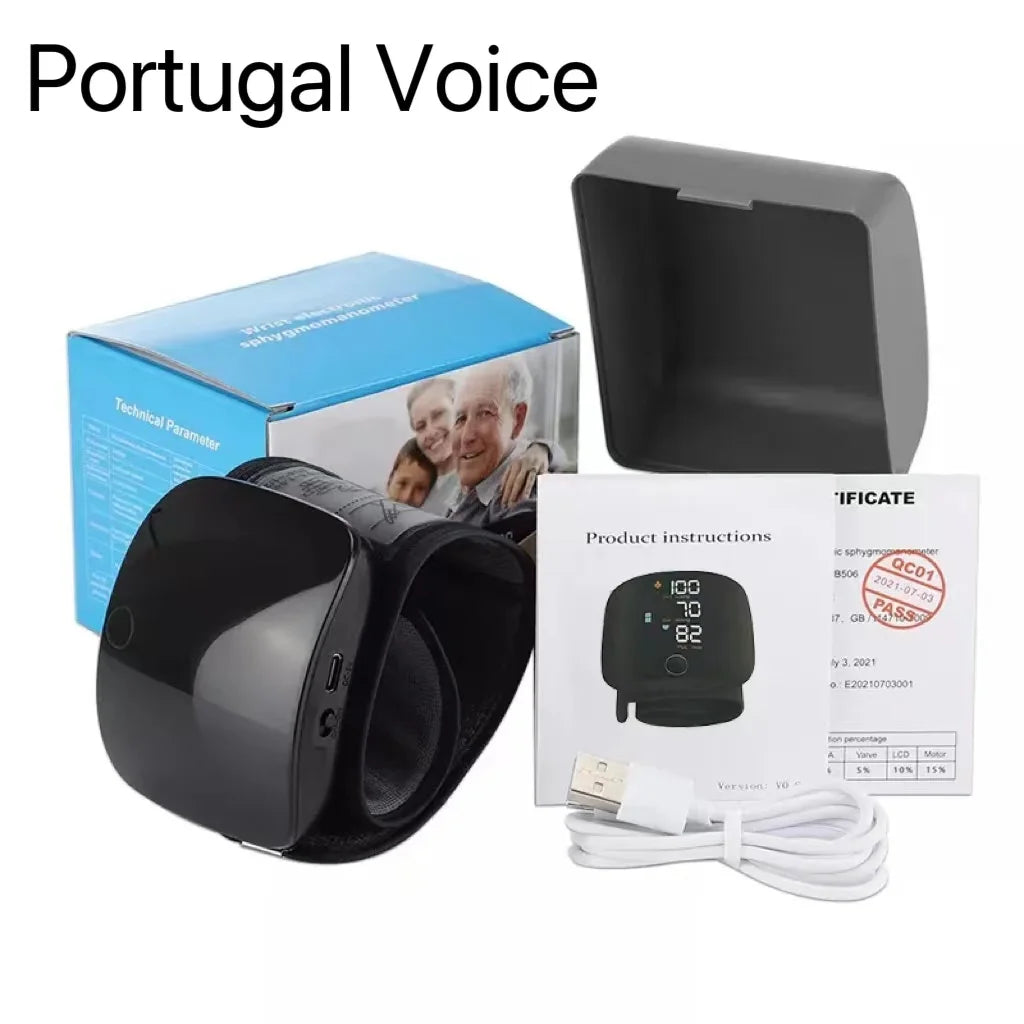 Tensiomètre à chargement vocal au poignet, tensiomètre multifonctionnel, moniteur de fréquence cardiaque, sang grand écran LED