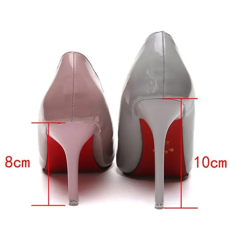 HOT grande taille 34-44 femmes chaudes chaussures bout pointu pompes en cuir verni robe talons hauts bateau chaussures de mariage Zapatos Mujerd76