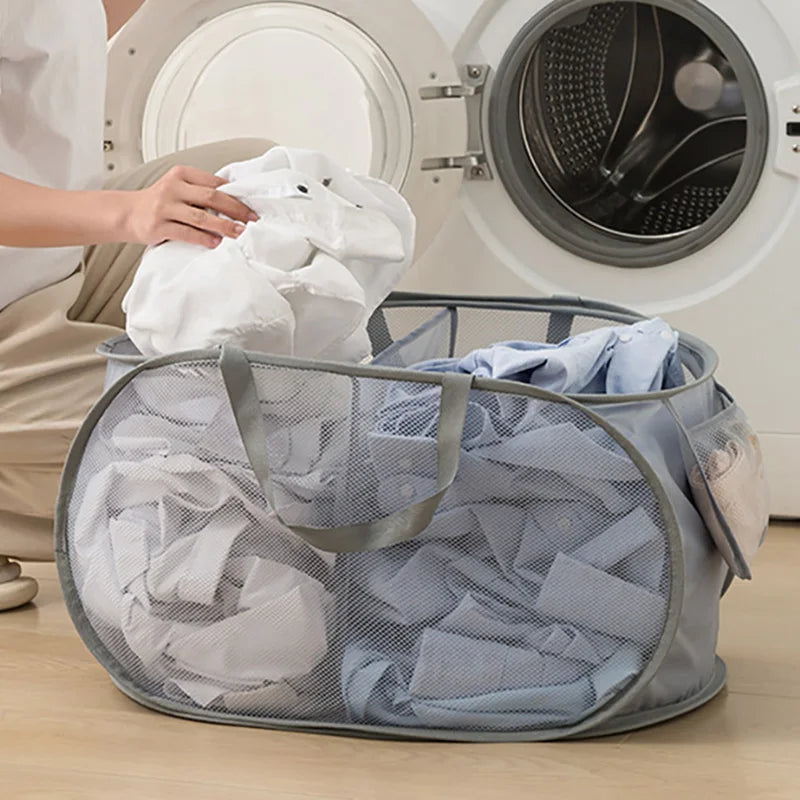 Panier à linge pliant cloison vêtements sales tri sac en maille organisateur de salle de bain épaissi avec cadre seau de rangement en tissu