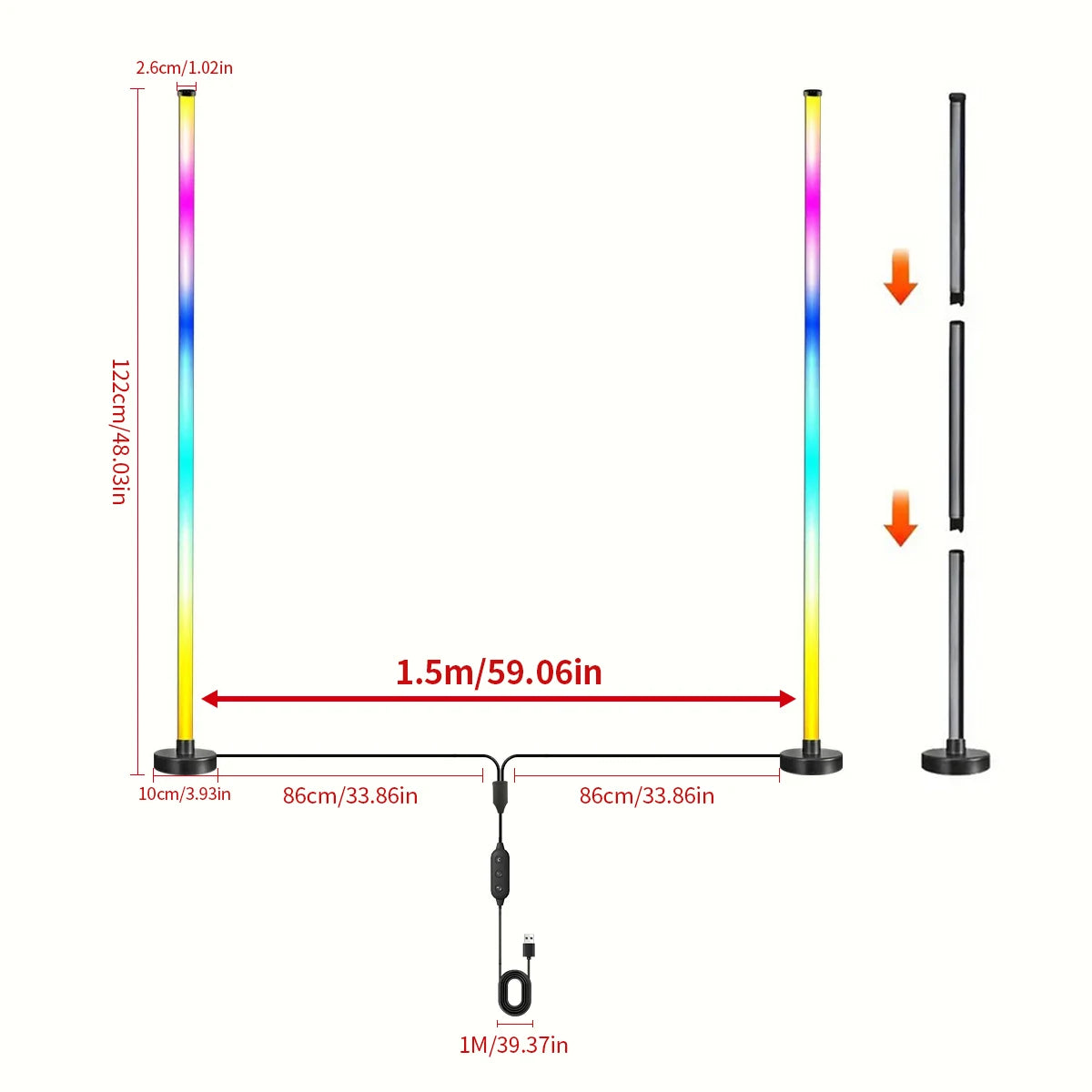 EISSLOLY 2 pièces lampadaire RGB Intelligent APP contrôle musique éclairage d'angle synchronisé décoration de salle lumières sur pied