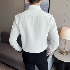 Gaufre printemps automne chemise pour hommes décontracté et mince à manches longues solide col Polo chemise Non fer résistant aux rides affaires hauts