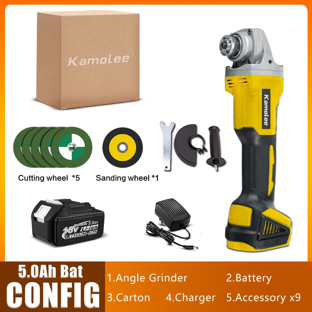 Kamolee 18V 100mm/125mm 4/5 inches Brushless Cordless Electric Angle Grinder Speed Cutting  Compatible For Makita 18V Battery