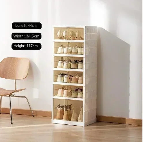 Organisateur de étagères à chaussures pliables pour placard, boîte de rangement de chaussures pliables en plastique, transparente, empilable avec assemblage facile