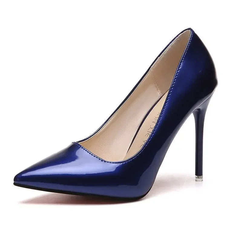 HOT grande taille 34-44 femmes chaudes chaussures bout pointu pompes en cuir verni robe talons hauts bateau chaussures de mariage Zapatos Mujerd76