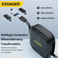 Essager 60W Charge rapide USB A/C à TypeC Micro câble Lightning Mini boîte de rangement de voyage multifonctionnelle avec jeu de broches de support pour téléphone